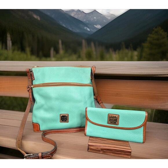 Dooney & Bourke Handbags - Dooney & Bourke Pebble Grain Crossbody Purse, Green Leather With Matching Clutch